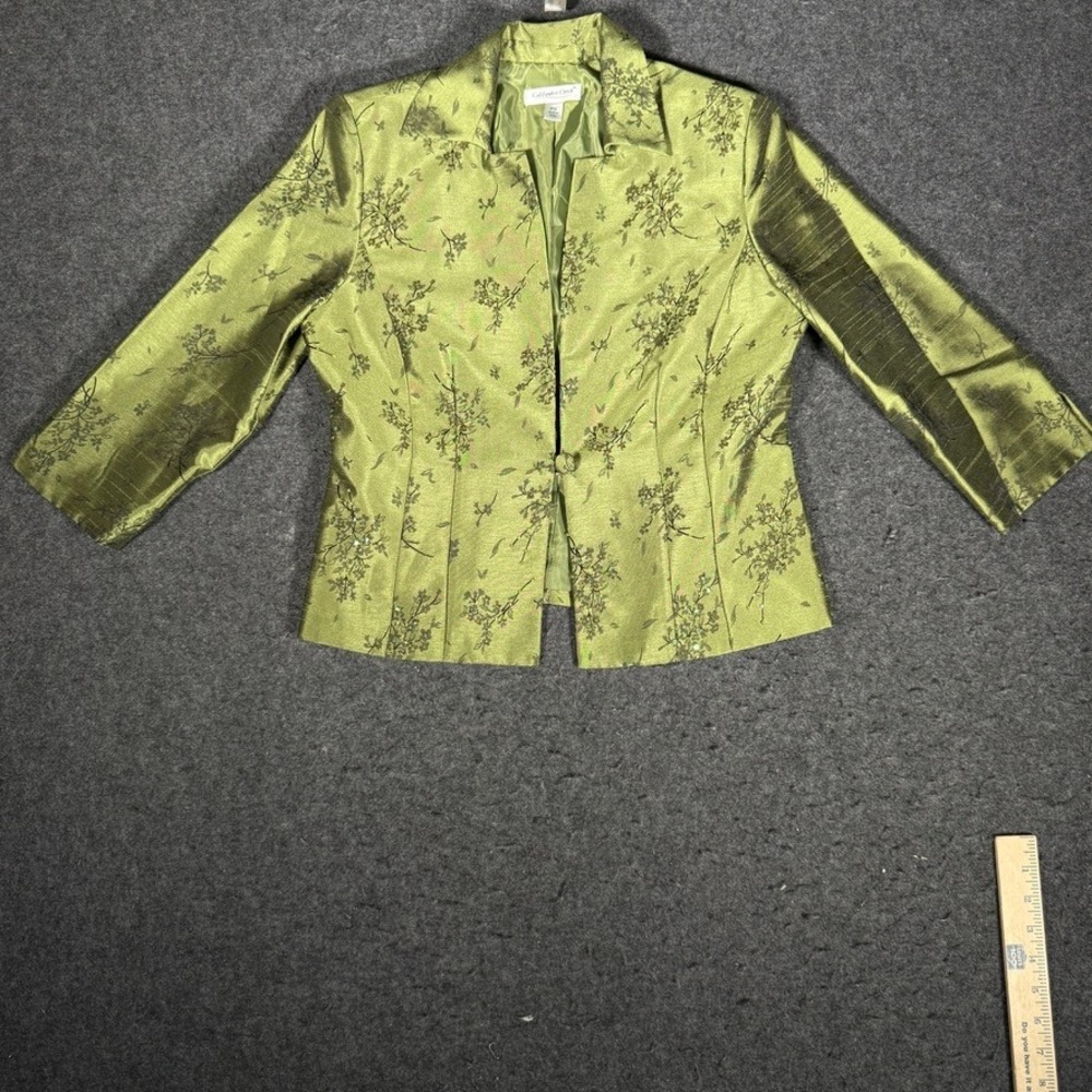 Coldwater Creek Womens Green Floral Sequin Blazer Jacket Petite 10 Shimmer P10